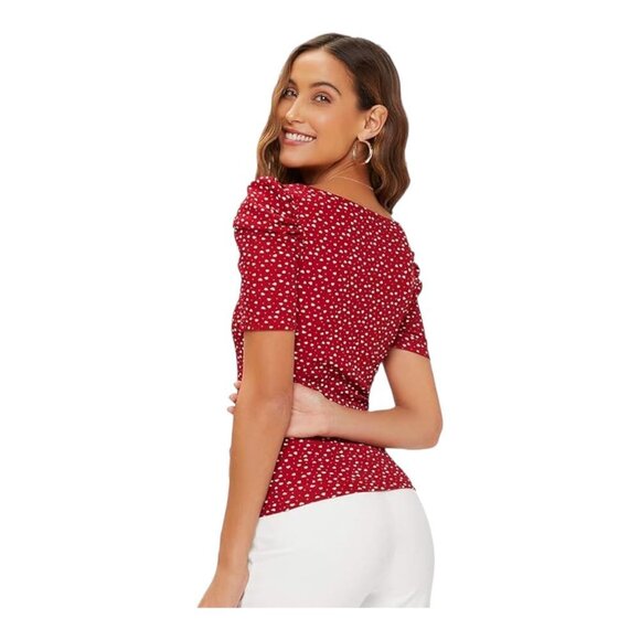 New SheIn‎ Women's Puff Sleeve Allover Heart Print Tee Shirt Top - Size Small - Picture 2 of 6